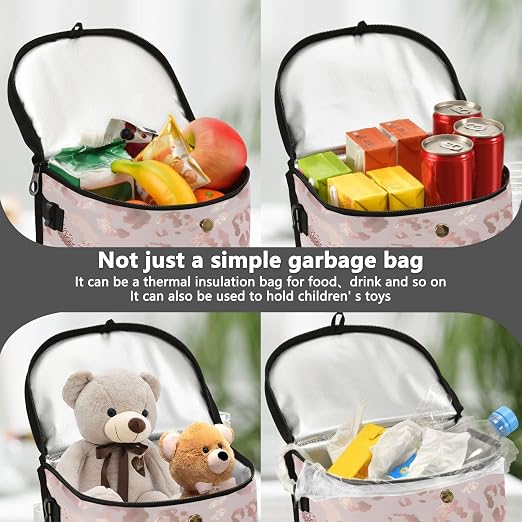 senya Car Trash Can Car Garbage Can Car Waste Basket,Leopard Print Cheetah Rose Gold Leak-Proof Car Trash Bin, Car Trash Hanging Car Accessories Interior Car Organizer Bag