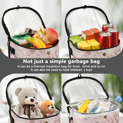 senya Car Trash Can Car Garbage Can Car Waste Basket,Leopard Print Cheetah Rose Gold Leak-Proof Car Trash Bin, Car Trash Hanging Car Accessories Interior Car Organizer Bag
