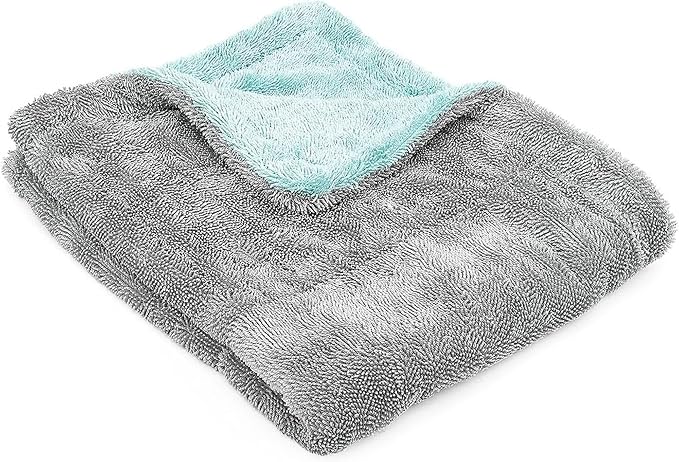 The Rag Company, The Liquid8r, Absorbent 70/30 Blend Microfiber Drying Towel for Cars, Trucks, and SUVs, Safe for Detailing, Scratch-Free, Twist Loop, 1100 GSM, 20x24 Inches, Aqua Blue/Grey
