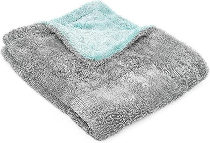 The Rag Company, The Liquid8r, Absorbent 70/30 Blend Microfiber Drying Towel for Cars, Trucks, and SUVs, Safe for Detailing, Scratch-Free, Twist Loop, 1100 GSM, 20x24 Inches, Aqua Blue/Grey