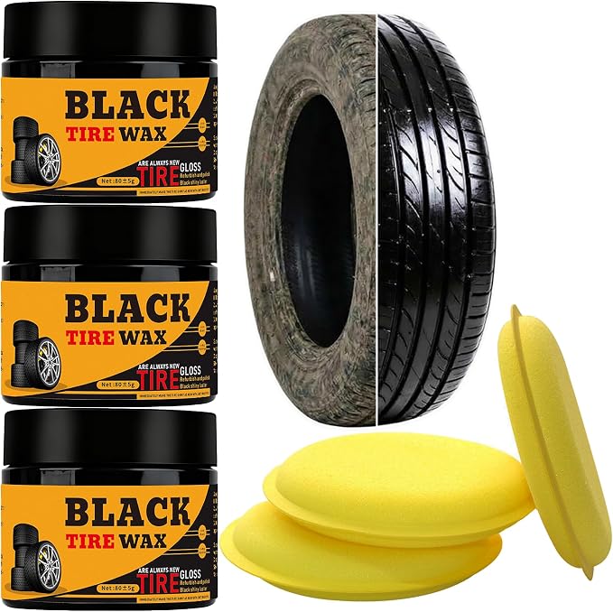 XIRUJNFD 80g Premium Tire Coating & Trim Restorer, Restores Deep Black Shine on Rubber, Tire Shine Polishing Paste with Sponge, Long-Lasting Coating Protection for Car, Truck, Motorcycle, RV (3)