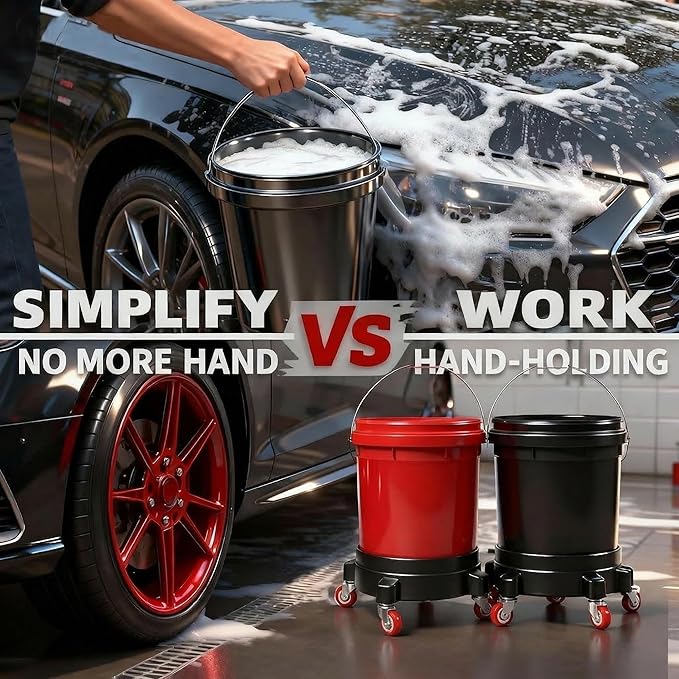 1 Pc 5 Gallon Bucket Dolly 11 Inch 1 Black Set | 1 car Washing Glove 5 Heavy Duty Wheel Casters 360°Rolling Connectable Locking Black Set for Car Wash Garden & Garage