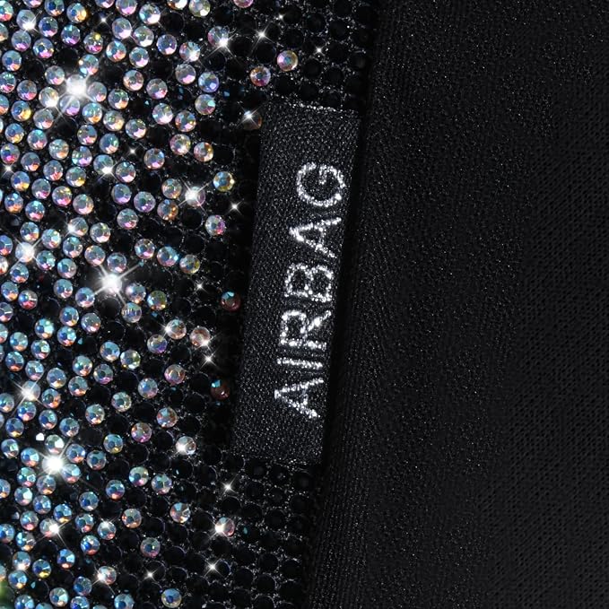 CAR PASS Bling Diamond Leather Car Seat Covers for 2 Front Interior Sets, Waterproof Shining Glitter Sparkly Crystal Universal Armrest Automotive Truck SUV Cute Women Girl, Black Multicolor Rhinestone