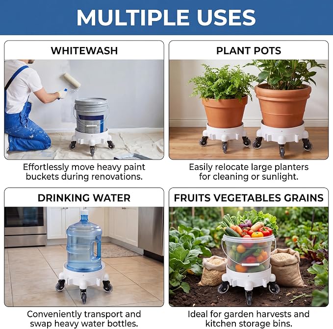 5 Gallon Bucket Dolly, 11in,3 Inch Silent Casters | 3 Inch Silent Casters, Heavy Duty Rolling Plant Dolly, For 3.5-5 Gallon Bucket & Round Flower Pot 1 Cleaning Mitt
