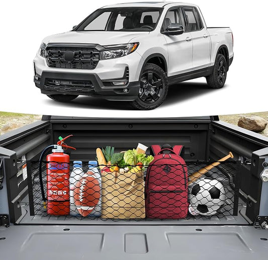 Canvcle Trunk Cargo Net for 2017-2026 Honda Ridgeline Accessories Envelope Style Mesh Trunk Net Organizer and Storage Stretchable Adjustable Elastic Nylon Rear Cargo Netting with Hooks