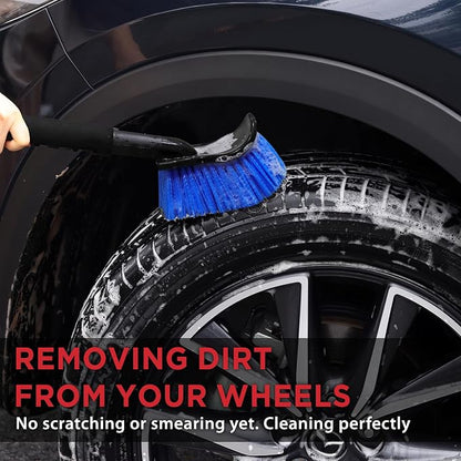 TAKAVU 17.5" Wheel Tire Body Brush Stiff Bristle - Gentle Car Wash Brush Long Handle for Safe Tire Sidewall & Wheel Cleaning - Scratch - Free Automotive Tool (Blue)