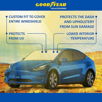 Goodyear Foldable Windshield Sunshade for Tesla Y 2020-2026, Car Accessories, Sunshade Cover, Sun Shade Car Windshield, Window Sun Blocker - GY008296