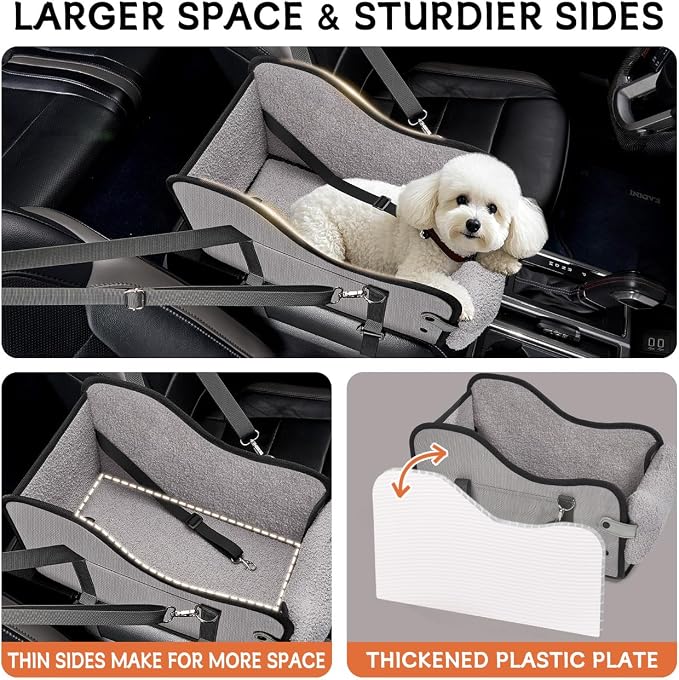 TKYZ Center Console Dog Car Seat,Pet Puppy Car Seat,Middle Console Dog Armrest Booster Seat for Small Dogs(Gray)