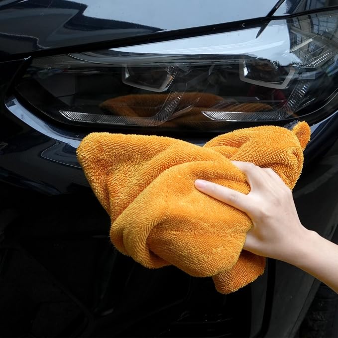 LIVOS 1000GSM Car Drying Towel, 18" x 24" Dual Sided Microfiber Towels for Cars, Ultra Absorbent Lint & Scratch-Free, Edgeless Twisted-Loop, Premium Wash Towel, Yellow&Grey