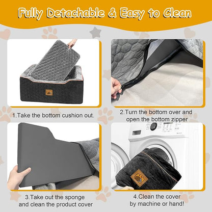 Dog Car Seat for Medium/Large Dog Booster Seat for Dogs Under 60 lbs or 2 Small Dogs, Multi-Functional Pet Car Seat with Thick Cushion, 2 Safety Leashes (BlackGray)