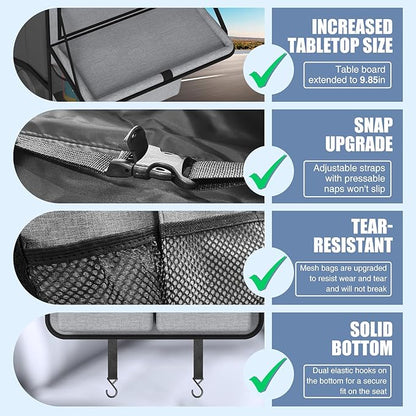 Plzpik Car Backseat Organizer with Tablet Holder,11 Storage Pockets with Foldable Food Tray, Protector Kick Mats for Kids, Travel Accessories Organizer (Gray, 1Pack)