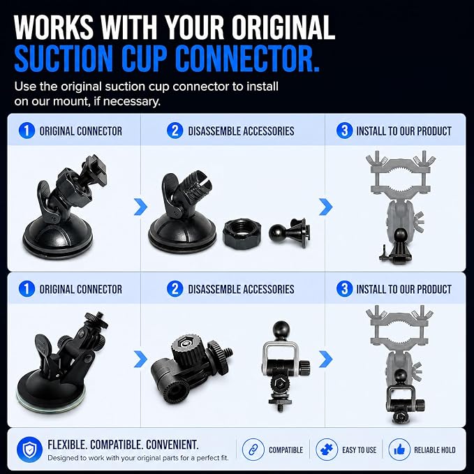Dash Cam Mirror Mount - Fits Falcon F170HD,Rexing V1, Z-Edge, Old Shark, YI, Amebay,KDLINKS X1,VANTRUE and Most Other Dash Cameras