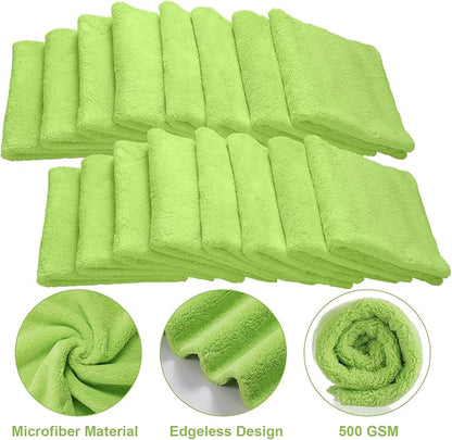 Shimeyao 30 Pcs 16 x 16 Inch Edgeless Microfiber Plush Towels for Cars Detailing Drying Wash Polishing Absorbent Cleaning Cloths, 500 GSM(Green)