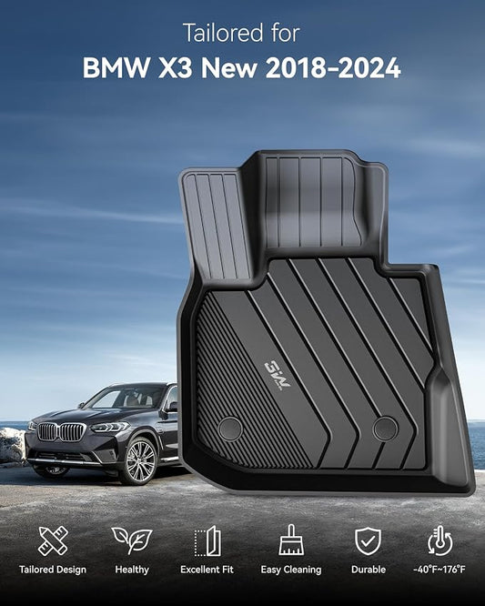 3W 2018-2024 BMW X3 Floor Mats & Cargo Liner, All Weather TPE BMW X3 Accessories Custom Fit for X3 G01 30i M40i X3M Car Mats (Only for car Without Spare tire) (Don't Fit X3 30e), 6PCS