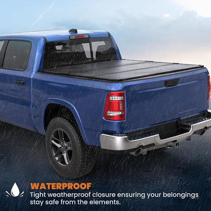 KUIPERAUTO 6.4FT Tri Hard Truck Bed Tonneau Cover Compatible for 2002-2026 Dodge Ram 1500 Classic & New Body/2003-2024 Ram 2500 3500 (w/o Ram Box) 6.4 FT Aluminum