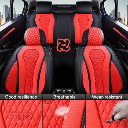 Coverado Car Seat Covers, Seat Covers Full Set, Red Car Seat Cover, Auto Seat Covers Front Seats Rear Seat Cover, Luxury Car Seat Cushion,Leather Seat Cover Seat Protector Universal Fit Most Cars