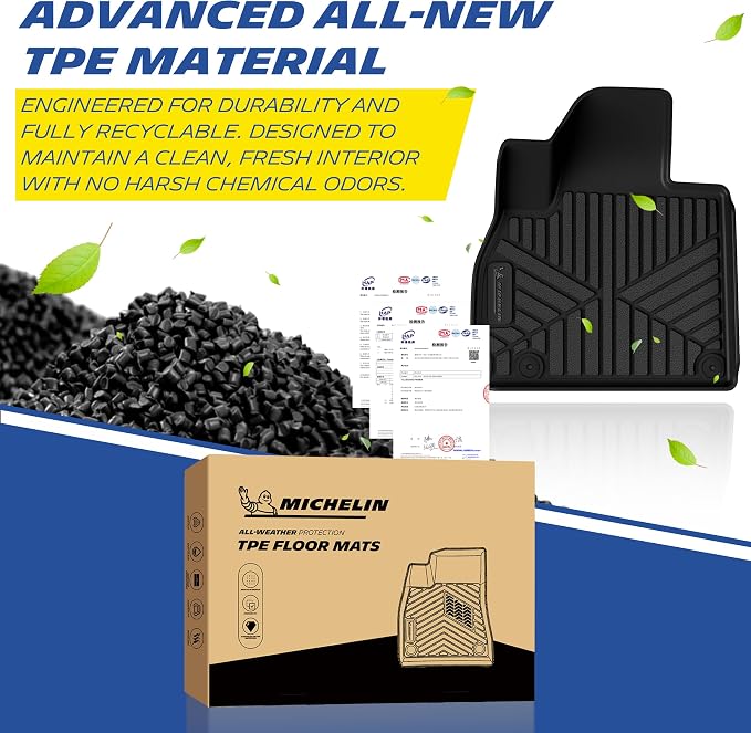 Michelin Vehicle Mats, All-Weather TPE Custom Fit Liner for 2020-2025 Kia Telluride 7/8-Seat, Premier