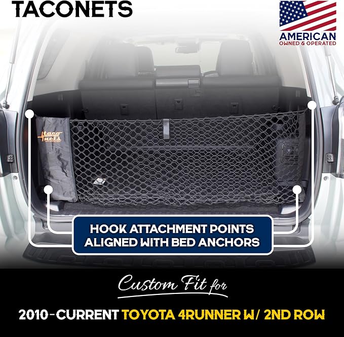 TacoNets Envelope Cargo Net for Toyota 4Runner - Fits 2010-2024 w/ 2nd Row - Upgraded 5mm Bungee - Integrated Storage Bag - Heavy Duty Hooks - Designed in USA