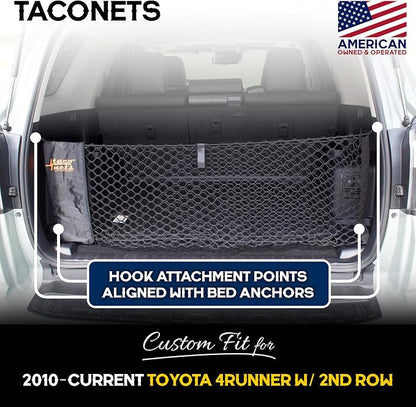 TacoNets Envelope Cargo Net for Toyota 4Runner - Fits 2010-2024 w/ 2nd Row - Upgraded 5mm Bungee - Integrated Storage Bag - Heavy Duty Hooks - Designed in USA