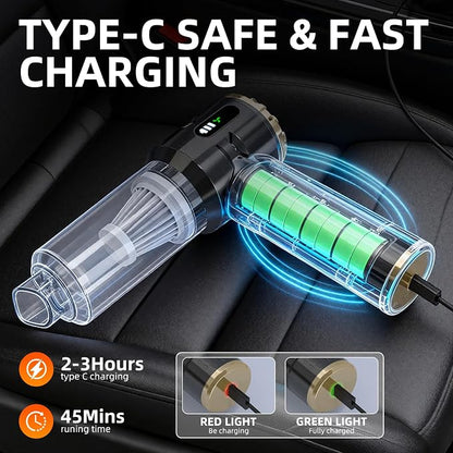 Handheld Vacuum Cleaner Cordless, 23000Pa Powerful Car Mini Vacuum Cleaner, Rechargeable Portable Lightweight dust Catcher for Home Car Carpet Stairs Pet Hair Deep Cleaning（Black-Gold）.
