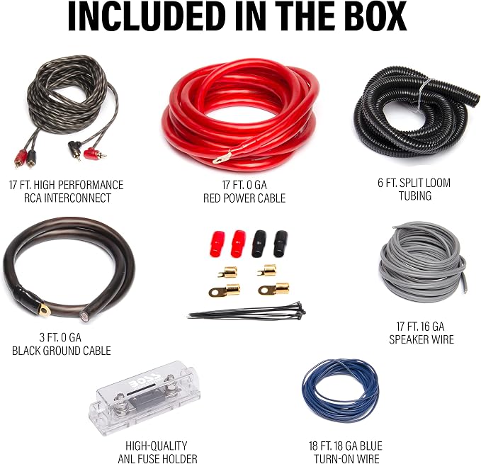 BOSS Audio Systems KIT20 0 Gauge Amplifier Installation Wiring Kit - A Car Amplifier Wiring Kit Helps You Make Connections and Brings Power to Your Radio, Subwoofers and Speakers