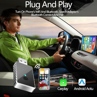 Wireless Carplay Adapter, 2 in 1 Android Auto Adapter 2025 AI Box Carplay, Plug and Play Mini CarPlay Android Auto for Cars, Convert Wired to Wireless Supports Car Original Control