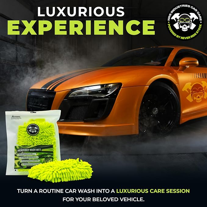 Never Ride Stock Microfiber Car Wash Mitt – Scratch-Free Chenille, Extra Thick & Ultra Absorbent – Safe for Black & Dark Paint – Lint-Free, Reusable Auto Cleaning Glove