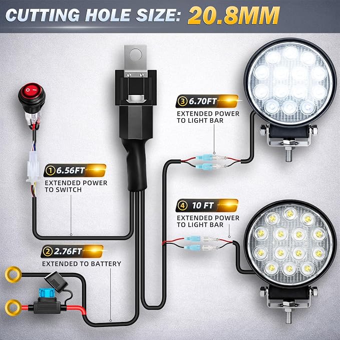 ZMOON Round LED Off Road Lights Kit, 2PCS 4.5" 84W LED Flood Light Bar with 10FT Wiring Harness (2-Lead), Driving Fog Lights for Truck ATV UTV SUV Boat