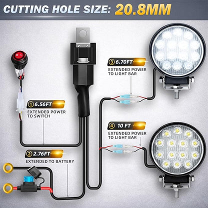 ZMOON Round LED Off Road Lights Kit, 2PCS 4.5" 84W LED Flood Light Bar with 10FT Wiring Harness (2-Lead), Driving Fog Lights for Truck ATV UTV SUV Boat