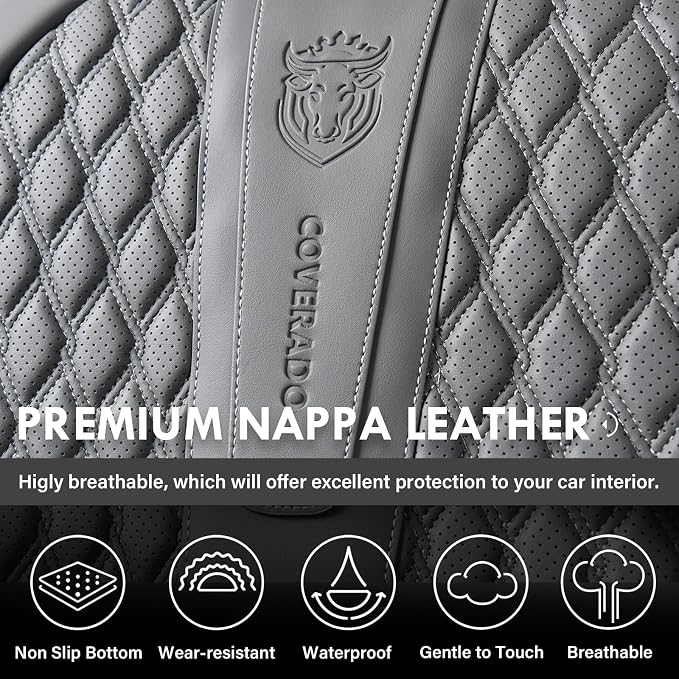 Coverado Front Seat Covers, Car Seat Cover, Leather Seat Covers for Car, Automotive Seat Covers Protector with Lumbar Support Universal Fit for Most Sedans SUV Pick-up Truck(Gray)