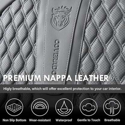 Coverado Front Seat Covers, Car Seat Cover, Leather Seat Covers for Car, Automotive Seat Covers Protector with Lumbar Support Universal Fit for Most Sedans SUV Pick-up Truck(Gray)