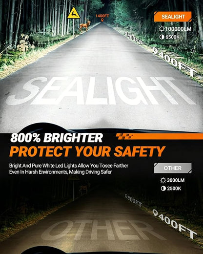 SEALIGHT 9005 9006 Bulbs Combo, 800% Brightness 100000LM, 6500K White Super Bright 9005/HB3 9006/HB4 Fog Light Bulbs, Plug and Play, Pack of 4