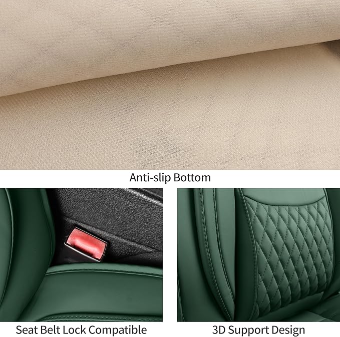 Car Seat Covers Full Set,3D Contoured with Lumbar Support Nappa Leather Automotive Seat Covers for Cars SUV Truck Sedan,Universal Anti-Slip Driver Seat Cover with Backrest Style2 Dark Green