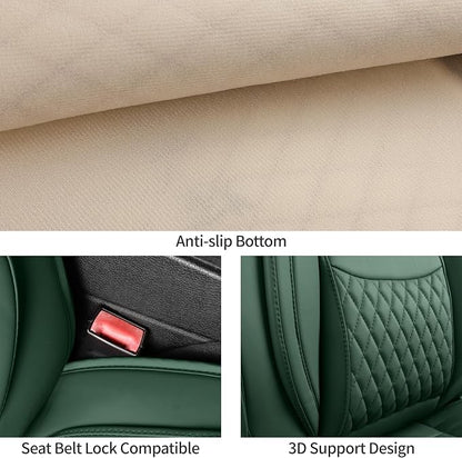 Car Seat Covers Full Set,3D Contoured with Lumbar Support Nappa Leather Automotive Seat Covers for Cars SUV Truck Sedan,Universal Anti-Slip Driver Seat Cover with Backrest Style2 Dark Green