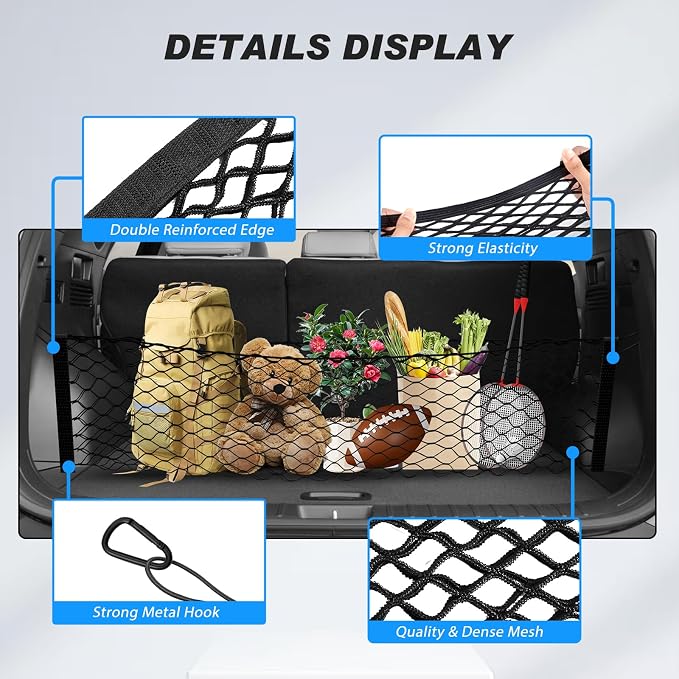 Karltys Envelope Style Cargo Net for Hyundai Tucson 2026 2025 2024 2023 2022 Accessories, Adjustable Elastic Rear Trunk Cargo Net, Heavy Duty Nylon Mesh Storage Netting Organizer