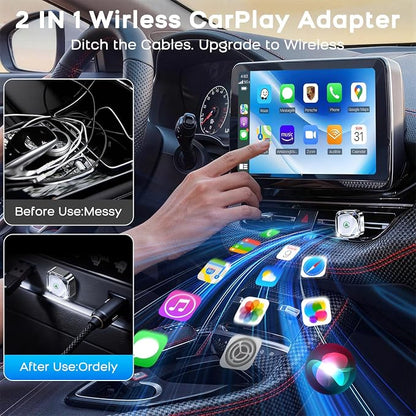 2026 Mini Wireless CarPlay Android Auto 2 in 1 Adapter - Converts Wired to Wireless Car Play Dongle, 5.8GHz Fast Bluetooth Receiver for 2016+ Vehicles, Plug & Play Auto Connect (USB-A/C)