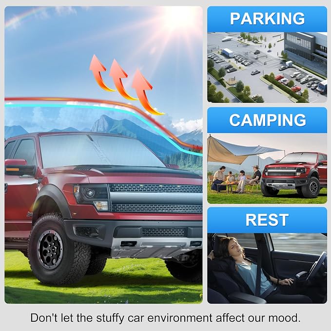 Car Sun Shade for 2009-2014 Ford F150 Accessories Windshield Sunshade Cover Front Window Shade Custom Fit F150Sun Visor Protector Foldable Blocks UV Rays