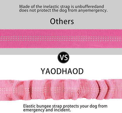 YAOHDAO Dog Seat Belt Harness for Car, Restraint Adjustable with Elastic Bungee Buffer Headrest for Vehicle, 360 Degree Swivel Nylon Pet Safety Seat Belts Heavy Duty Car Harness for Dogs (Pink)