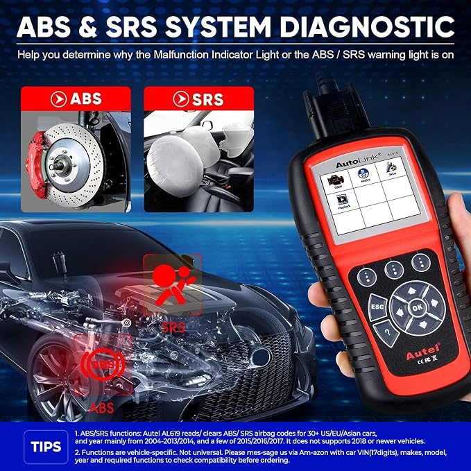 Autel AutoLink AL619 OBD2 Scanner | 2026 ABS/SRS/CAN Diagnostic Tool | Read/Erase Codes, Check Engine Light, OBDII Live Data & DTC Library | Upgrade for AL519, ML519, ML619 (Vehicle-Specific)