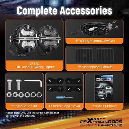 maXpeedingrods 2 Pack 7" 332W LED Off Road Lights, Round Fog Light with 7 RGB Colors, Side Shooter Lights 270°Wide Range, LED Light Bar for SUV, Pickup, ATV, UTV, Truck, Motorcycle
