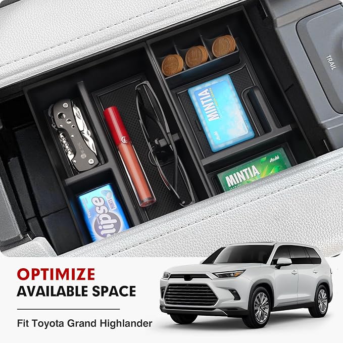 Autorder 2PCS Center Console Organizer for 2024 2025 Toyota Grand Highlander LE/XLE/Limited/Platinum/Nightshade Hybrid Accessories Armrest Storage Box Secondary Insert Tray