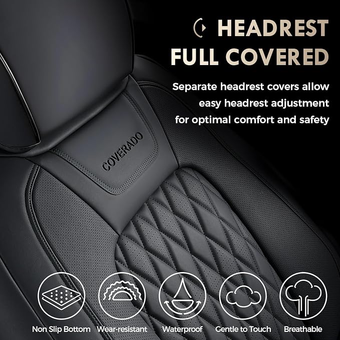 Coverado Leather Rear Seat Covers Fit for Ford F150 F250 F350 F450, Waterproof Ford Truck Rear Seat Covers Fit for 2015-2026 F150 & 2017-2026 F250 F350 F450 (Black)
