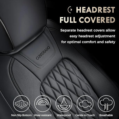 Coverado Leather Rear Seat Covers Fit for Ford F150 F250 F350 F450, Waterproof Ford Truck Rear Seat Covers Fit for 2015-2026 F150 & 2017-2026 F250 F350 F450 (Black)