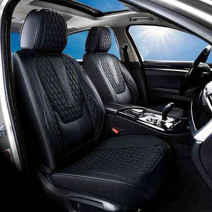 Coverado Car Seat Covers Full Set, Black Seat Covers for Car with Lumbar Support, Nappa Leather Seat Covers Waterproof Car Seat Protectors Universal Fit for Most Cars SUV Trucks
