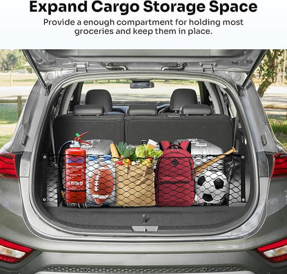 Canvcle Trunk Cargo Net for 2019-2025 2026 Hyun-dai Santa Fe Accessories Envelope Style Mesh Trunk Net Organizer and Storage Stretchable Adjustable Elastic Nylon Rear Cargo Netting with Hooks
