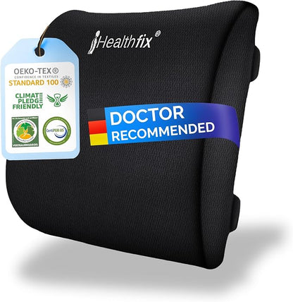 Healthfix® Ergonomic Lumbar Support Pillow – Expertly Designed in Germany – Improves Posture & Relieves Back Pain – Memory Foam Back Cushion for Office Chair & Couch - Medium (130–200 lbs)