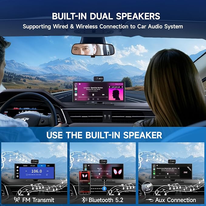 CarPlay Screen for Car Tablet Android Auto Smart Screen for Car, 4K Dash Cam Portable Car Play with 3 Channel Camera,10.26” Wireless Display with FM Radio Stereo Bluetooth 5.2, 128GB TF Card Black