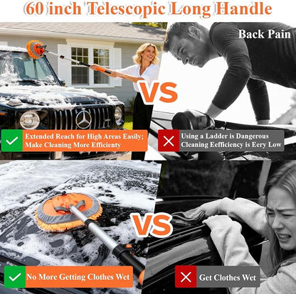 21Pcs Car Wash Kit with 60" Heavy-Duty Extension Pole, Soft Car Wash Brush, Wheel & Tire Brush, Scratch-Free Car Mop Mitt & Window Squeegee, Detailing Tool for Car Exterior & Interior Cleaning