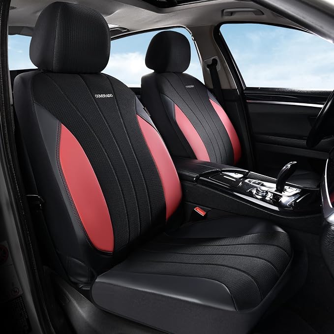 Coverado Seat Covers 2-Pack, Waterproof Car Seat Covers, PU Leather & Breathable Mesh Seat Protectors, 2 Seats Automotive Seat Covers, Universal Fit for SUVs, Trucks, Sedans