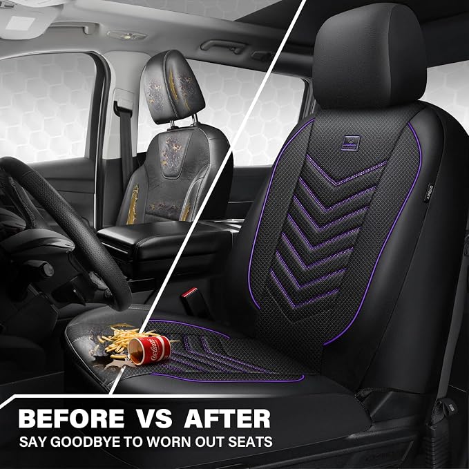 CAR PASS 3D Foam Mesh Leather Car Seat Covers Front Seats, Breathable Front Seat Cover for Cars, Comfortable Universal Fit for SUV Truck Sedan Automotive Anti-Slip Airbag Compatible, Black and Purple